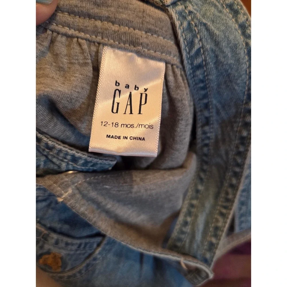 Baby GAP Denim Jumper Dress Blue Overall Skirt Jersey Lined 12-18 Months
